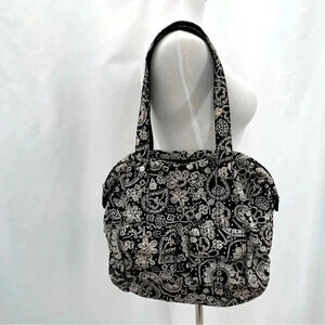 Thirty One Paisley Shoulder Bag Purse Black White Zip Closure Pockets 13”x14”